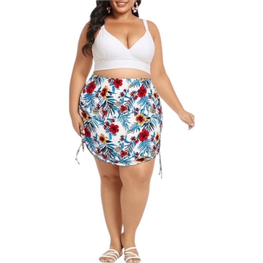 Liquid Floral Ruched Swim Skirt With Built In Bottoms Size 2X
